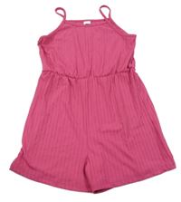 Růžový žebrovaný kraťasový overal 