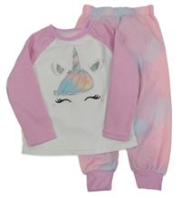 Růžovo-bílé plyšové pyžamo s jednorožcem Primark 