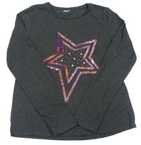 Tmavošedé melírované triko s hvězdičkami z flitrů a pecičkami 