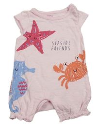 Světlerůžový melírovaný kraťasový overal s hvězdicí a krabem a mořským koníkem Mothercare