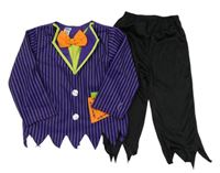Kostým - 2Set - Tmavofialovo-černý frak s motýlkem + černé kalhoty