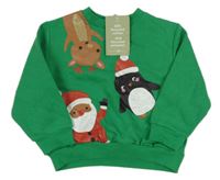 Nové - zelená vánoční oversize mikina se Santou a sobem a tučňáčkem H&M