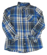 Modro-bílo-tmavošedá kostkovaná košile 