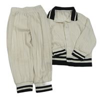 2Set - Bílo-černý žebrovaný úpletový propínací svetr + kalhoty SHEIN