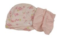 2Set - Světlerůžová čepice s růžemi George + rukavice