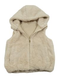 Smetanová kožešinová podšitá vesta s kapucí Nutmeg