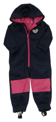 Tmavomodro/růžová kostkovaná softshellová zateplená kombinéza se srdíčkem a kapucí lupilu