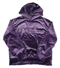 Tmavofialová lesklá sametová mikina s nápisem a kapucí SHEIN