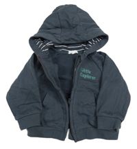 Tmavošedá propínací mikina s nápisy a kapucí Vertbaudet