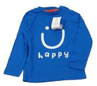 Nové - Cobaltově modré triko se smajlíkem a nápisem F&F