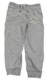 Šedé melírované tepláky s nápisy a číslem TOM TAILOR