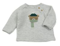 Světlešedá melírovaná vzorovaná vyteplená mikina s medvídkem F&F