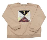 Pudrová mikina s překlápěcími flitry a nápisy Zara