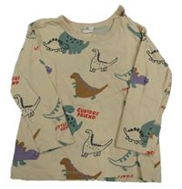 Světlebéžové triko s dinosaury H&M