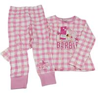 Nové - růžovo-bílé kostkované pyžamo s Barbie Barbie