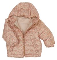 Světlerůžová kytičkovaná prošívaná šusťáková přechodová bunda s volánky Smile