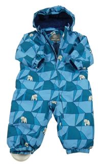 Modro-petrolejová vzorovaná šusťáková zimní kombinéza s medvídky a odepínací kapucí COLOR KIDS