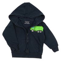 Tmavomodrá propínací oversize mikina s nákladním autem a kapucí PRIMARK