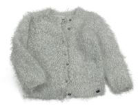 Bílo-světlešedý chlupatý huňatý propínací svetr Mexx