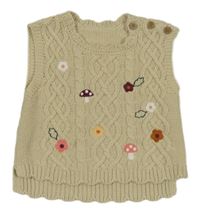 Béžová vzorovaná pletená vesta s květy a muchomůrkami Nutmeg