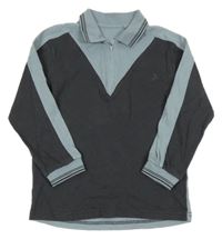 Tmavošedo-šedomodrá vzorovaná mikina s pruhy a límečkem George