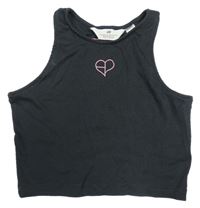 Tmavošedý žebrovaný crop top se srdíčkem H&M