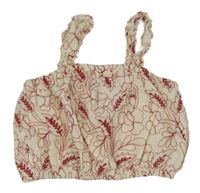 Smetanovo-tmavočervený crop top s kytičkami PRIMARK