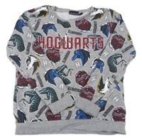 Šedá melírovaná mikina se zvířaty a nápisem - Harry Potter