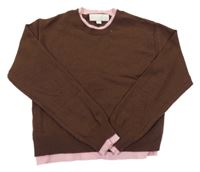 Tmavohnědo-světlerůžový crop svetr ZARA