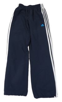 Tmavomodro-bílé šusťákové funkční kalhoty Adidas