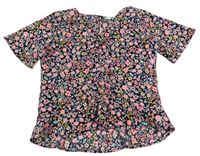 Tmavomodro-růžová květovaná halenka H&M