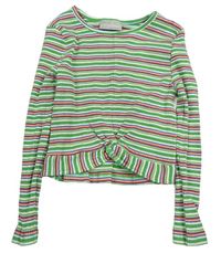 Zeleno-bílo-barevné pruhované žebrované crop triko Matalan