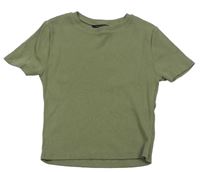 Khaki žebrované crop tričko New Look
