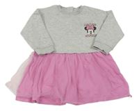 Šedo-růžové teplákovo/tylové šaty s Minnie M&S