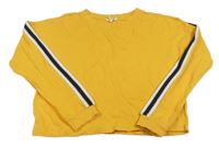 Hořčicová crop mikina s pruhy na rukávech H&M