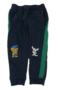 Tmavomodro-zelené tepláky s medvědem a myškou Lindex