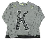 Šedá melírovaná třpytivá mikina se vzorovaným písmenem a hvězdami