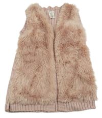 Starorůžová kožešinovo/pletená vesta