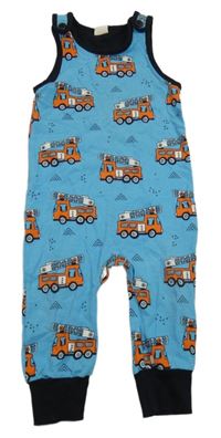 Modré lehké laclové tepláky s hasičskými auty