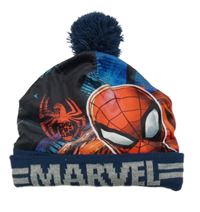Tmavomodro-červená čepice se Spidermanem a bambulí Marvel