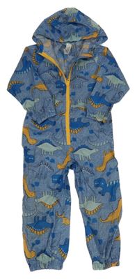Modrá melírovaná šusťáková nepromokavá kombinéza s dinosaury a kapucí Dunnes