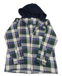 Světlešedo-zeleno-modrá kostkovaná vlněná košilová bunda s teplákovou kapucí River Island