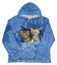 Modrá mikina s kočkami a kapucí