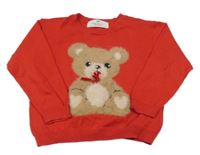 Červený lehký svetr s medvědem H&M