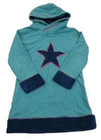 Tyrkysovo-tmavomodré pruhované teplákové šaty s hvězdou a kapucí Jako-o