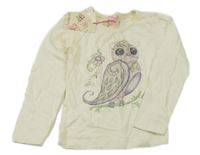Nové - Krémové triko se sovou s kamínky Girl2Girl