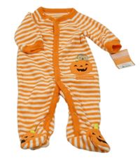 Nové - Oranžovo-bílý pruhovaný fleecový overal s dýní Carter's
