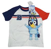 Nové - Bílo-tmavomodro-červené tričko s Bluey a pruhy Nutmeg