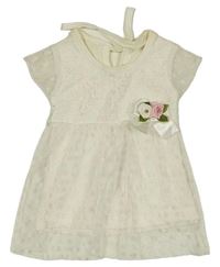 Smetanové tričko s krajkou a květinami