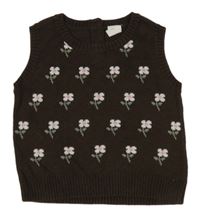 Hnědá květovaná pletená vesta H&M